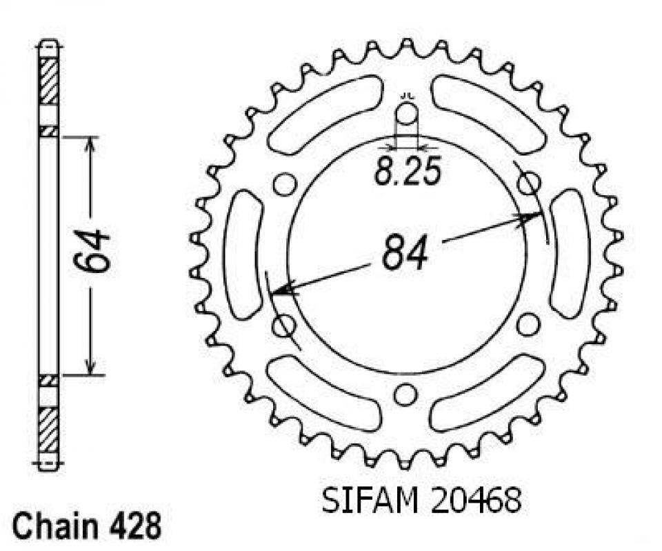 Couronne de transmission Sifam pour Moto Suzuki 125 TS 1978 44 dents pas 428 Neuf