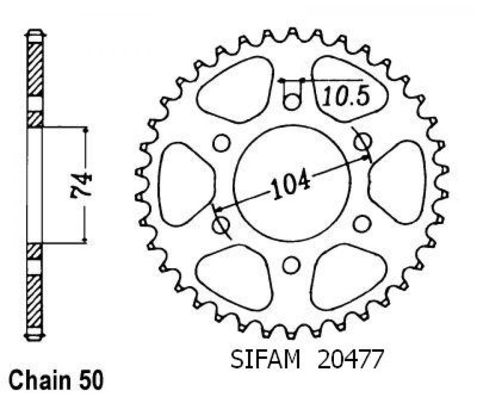 Couronne de transmission Sifam pour Moto Kawasaki 400 Z J 4 Cylindres 1980 à 1982 Neuf