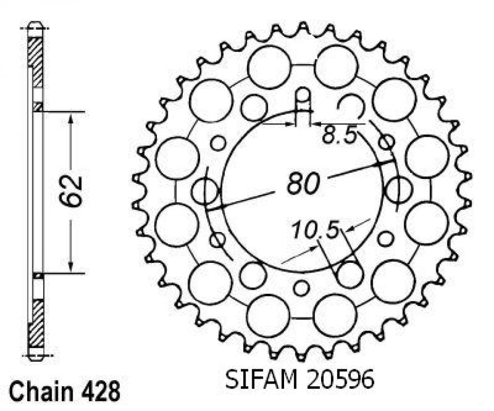 Couronne de transmission Sifam pour Moto Yamaha 125 DT 1978 à 1979 37 dents pas 428 Neuf