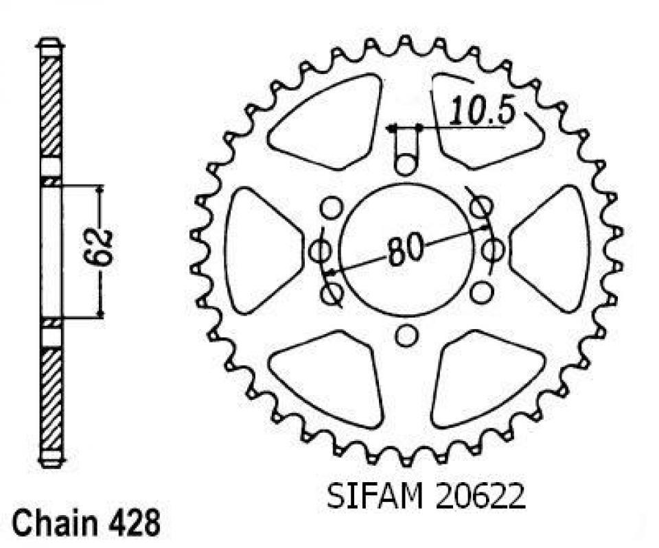 Couronne de transmission Sifam pour Moto Yamaha 125 Dt Lc Ypvs 1984 53 dents pas 428 Neuf