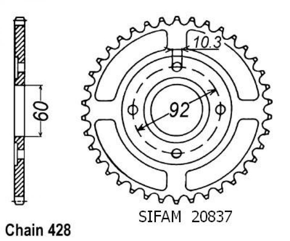 Couronne de transmission Sifam pour Moto Yamaha 125 Rd Dx Baton 1978 à 1986 39 dents pas 428 Neuf