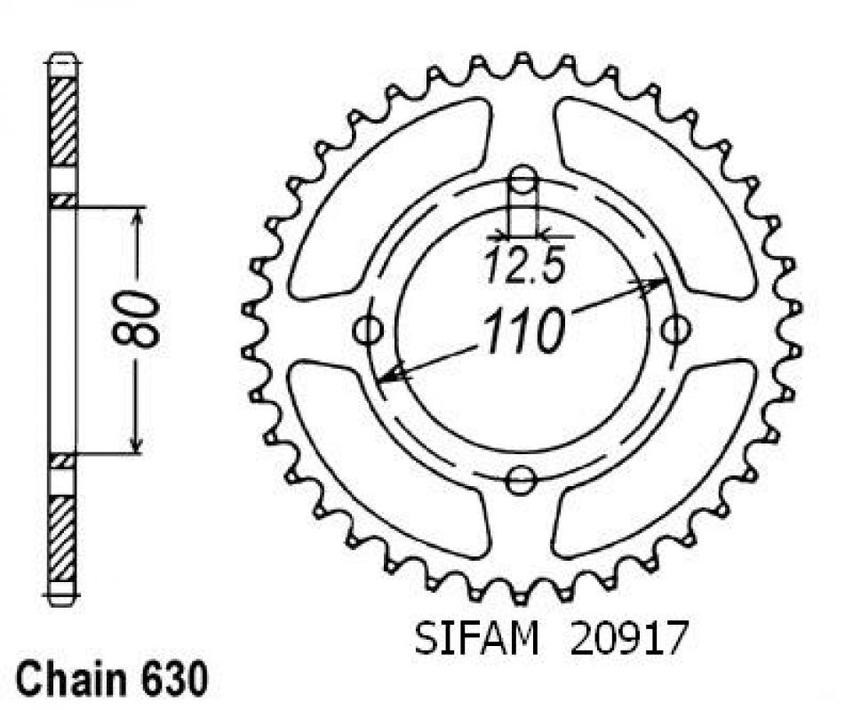 Couronne de transmission Sifam pour Moto Honda 750 Cb K7 1978 Neuf