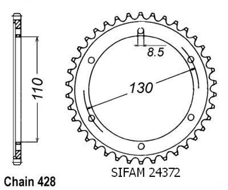 Couronne de transmission Sifam pour Moto Yamaha 125 TZR RR 1994 à 1999 46 dents pas 428 Neuf