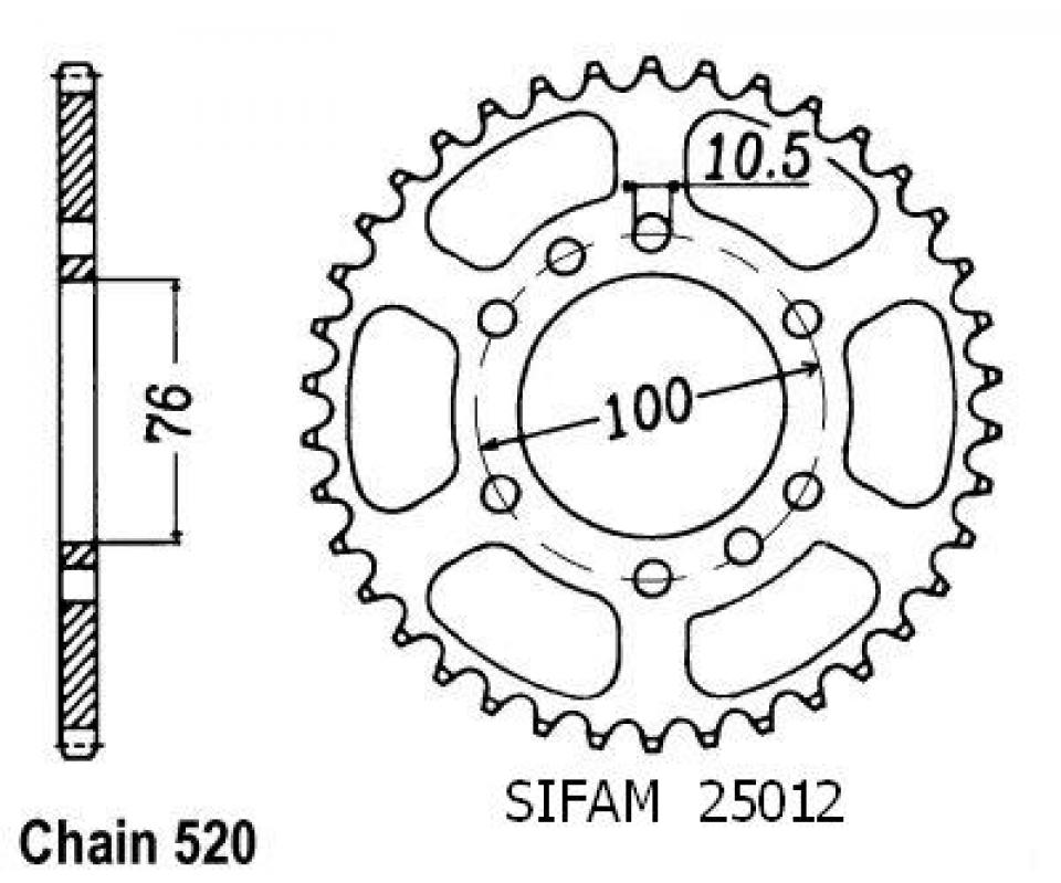 Couronne de transmission Sifam pour Moto Suzuki 400 Gn Lt 1980 à 1982 37 dents pas 520 Neuf