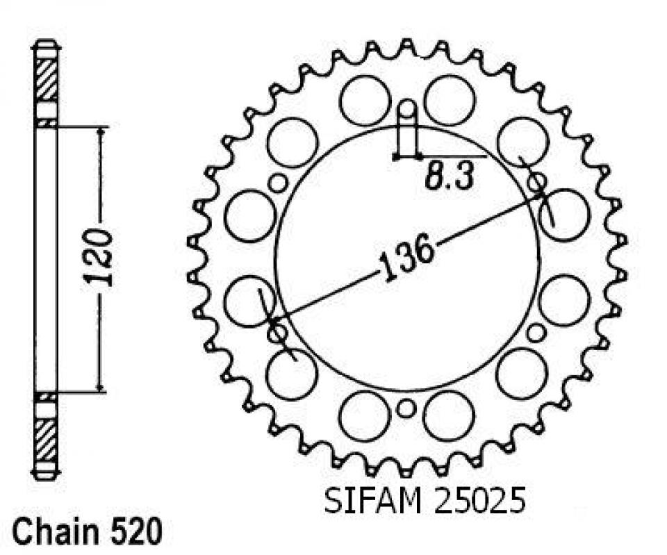 Couronne de transmission Sifam pour Moto Yamaha 350 Rd Lc Ypvs 1982 à 1988 Neuf