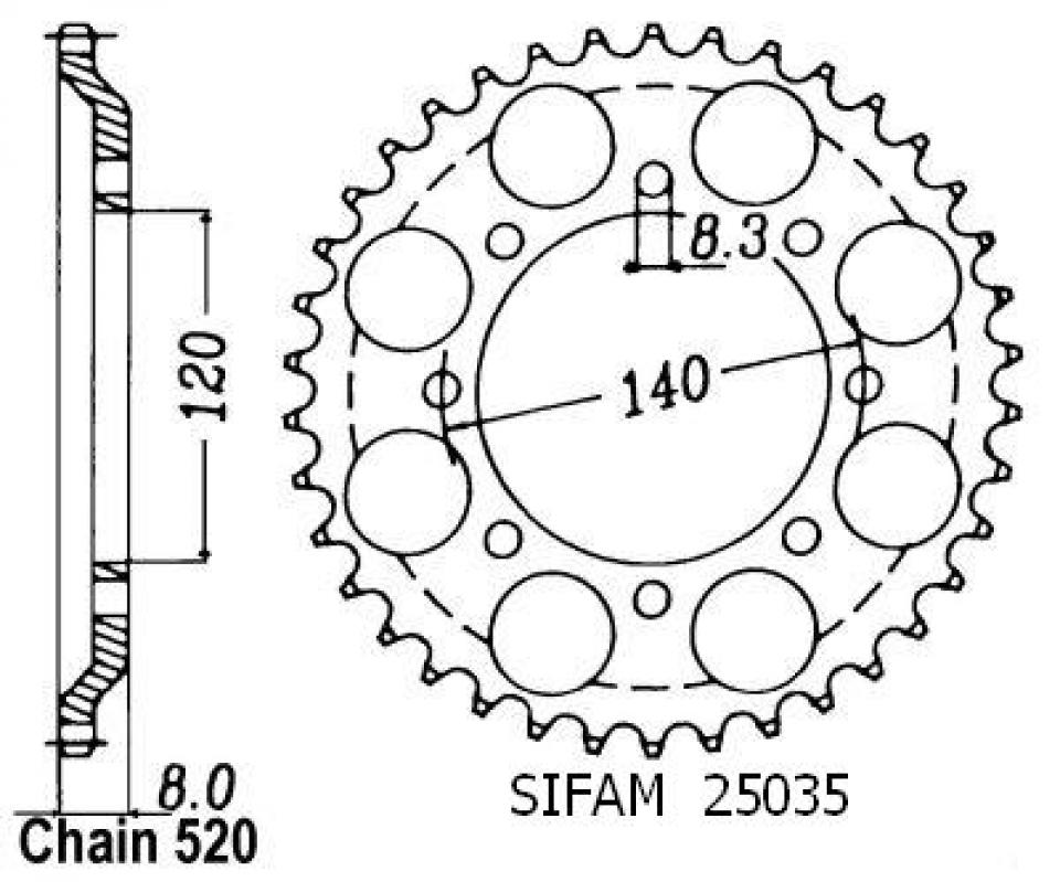 Couronne de transmission Sifam pour Moto Kawasaki 600 KLR 1985 à 1990 Neuf