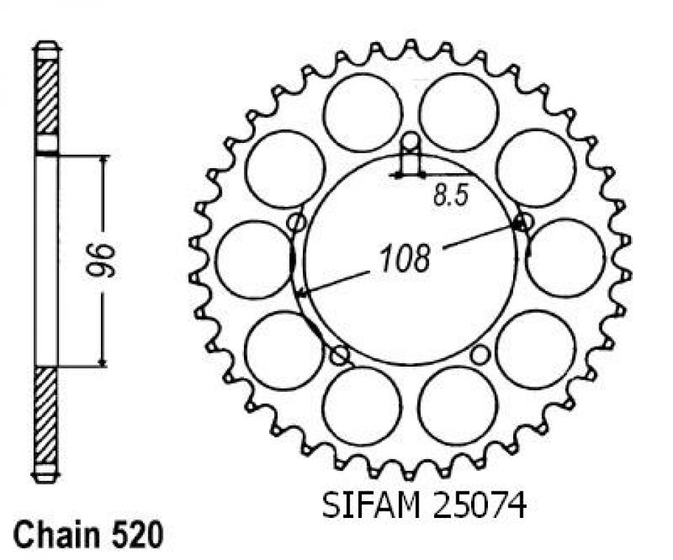 Couronne transmission Sifam pour moto Aprilia 125 Tuareg Wind 1990 à 1992 Neuf