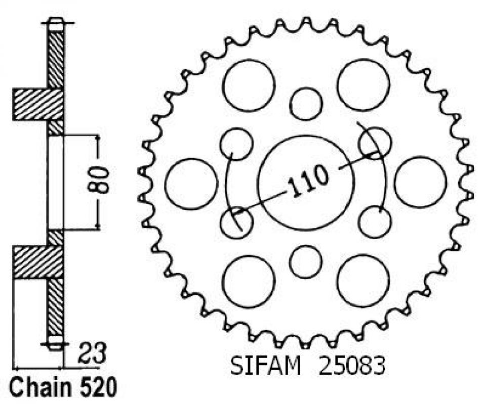 Couronne transmission Sifam pour moto Aprilia 125 AF1 Futura 1990 à 1993 38 dts P520