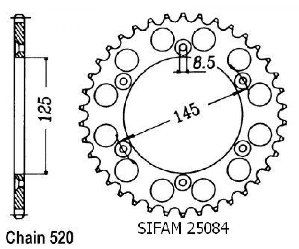 Couronne de transmission Sifam pour moto Cagiva 125 K7 1990 à 1992 40 dts P520