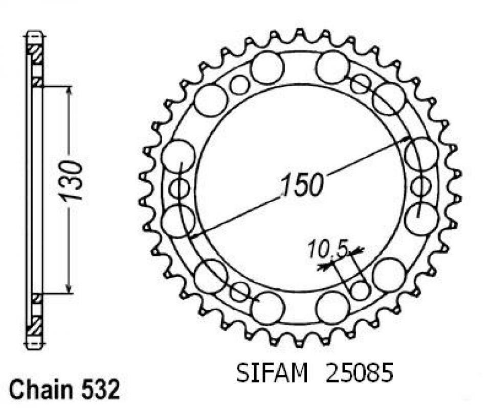 Couronne de transmission Sifam pour Moto Yamaha 1200 XJR 1995 à 1998 38 dents pas 532 Neuf