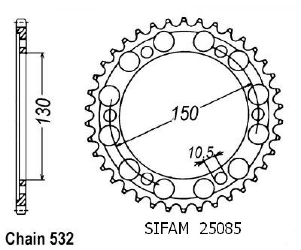 Couronne de transmission Sifam pour Moto Yamaha 1200 XJR 1995 à 1998 38 dents pas 532 Neuf