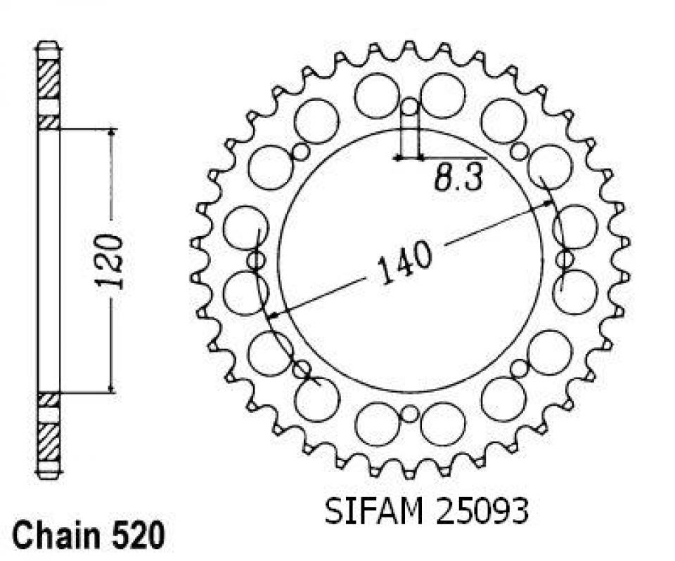 Couronne de transmission Sifam pour Moto Kawasaki 250 BJ Estrella 1993 à 2000 Neuf