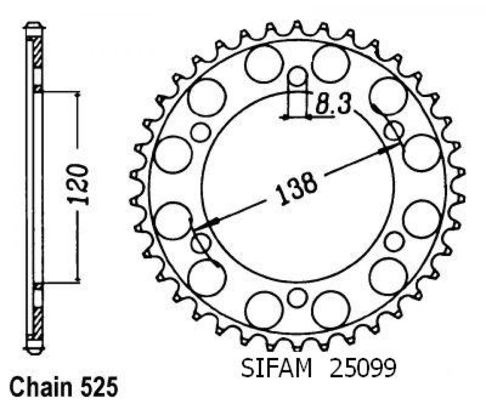 Couronne de transmission Sifam pour Moto Honda 750 Vfr R Rc30 1988 à 1991 Neuf