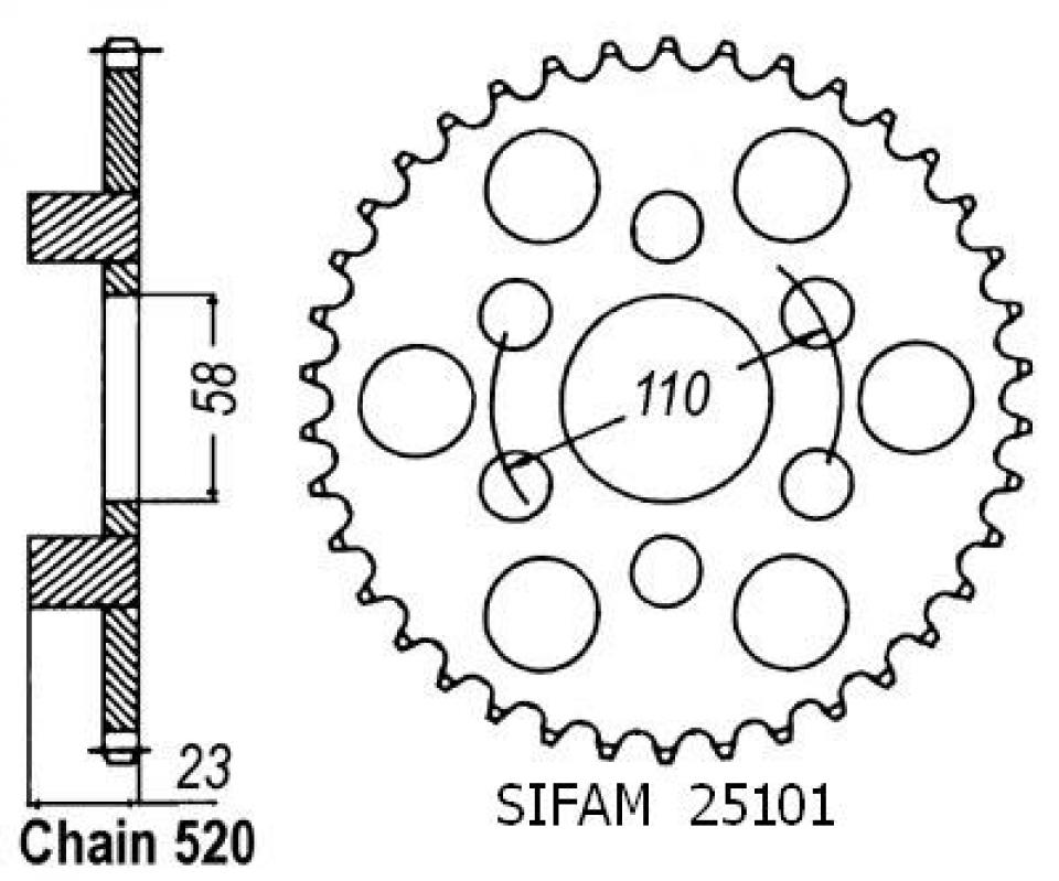 Couronne de transmission Sifam pour moto Aprilia 125 Red rose 1988 à 1995 41 dts P520