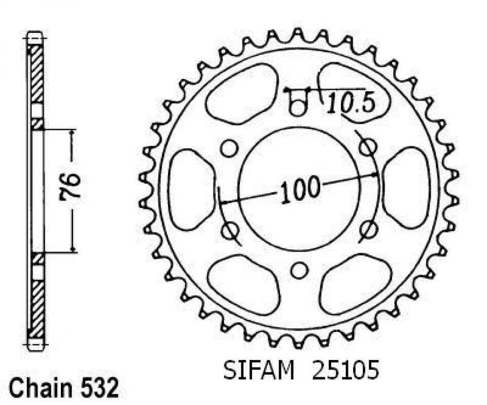 Couronne de transmission Sifam pour Moto Suzuki 1100 Gsx F 1988 à 1996 52 dents pas 532 Neuf