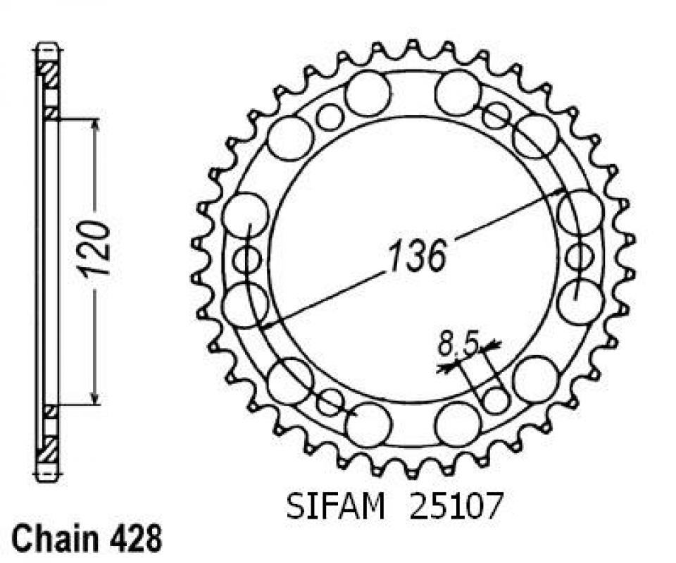 Couronne de transmission Sifam pour Moto Yamaha 400 Fzr Rr Exup 1990 à 1995 44 dents pas 525 Neuf