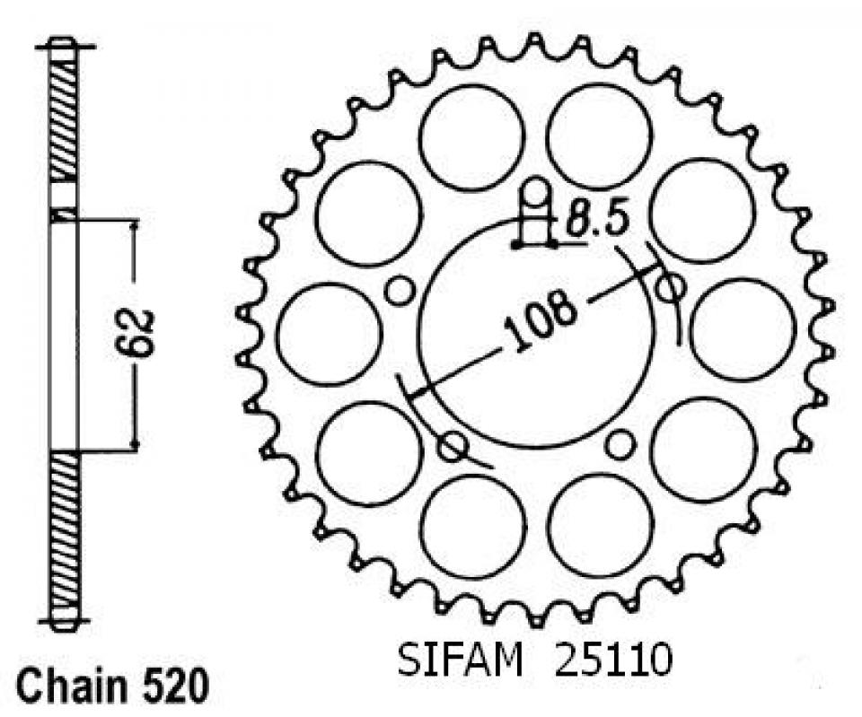 Couronne de transmission Sifam pour Moto Aprilia 125 Pegaso 1989 à 1999 Neuf