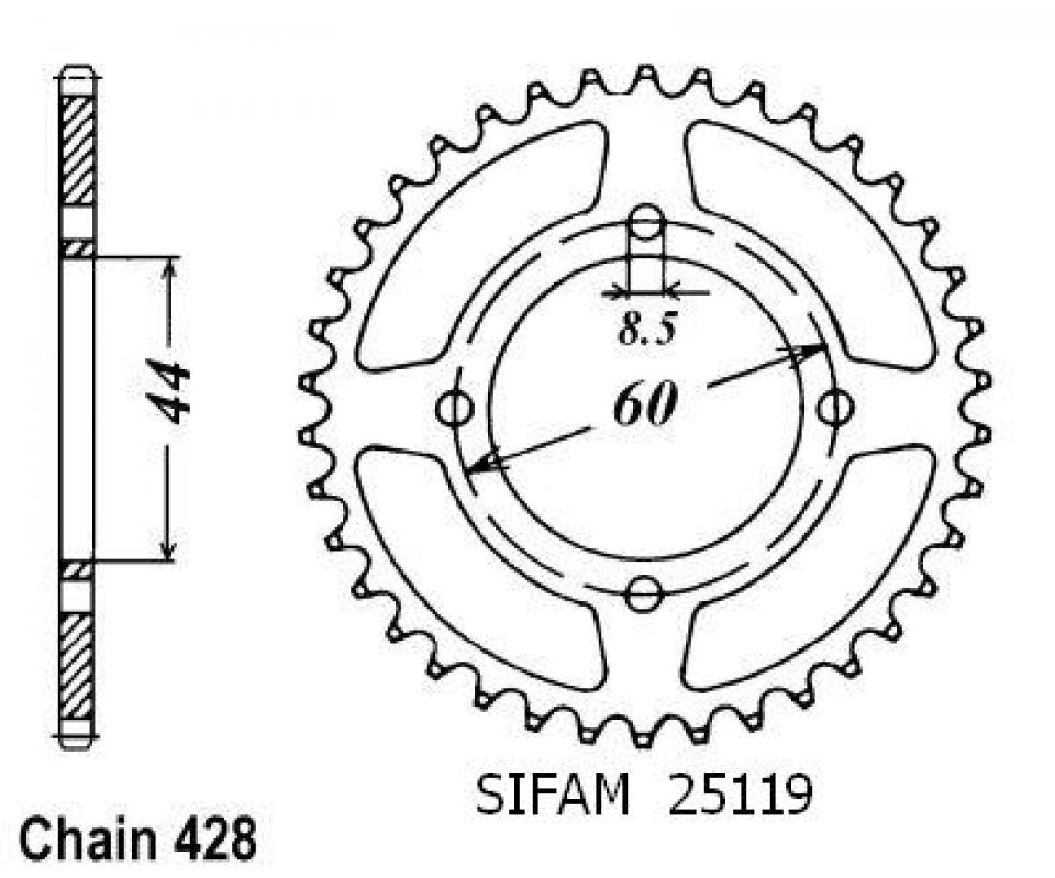 Couronne de transmission Sifam pour Moto Yamaha 80 Dt Mx S 1984 à 1987 41 dents pas 428 Neuf