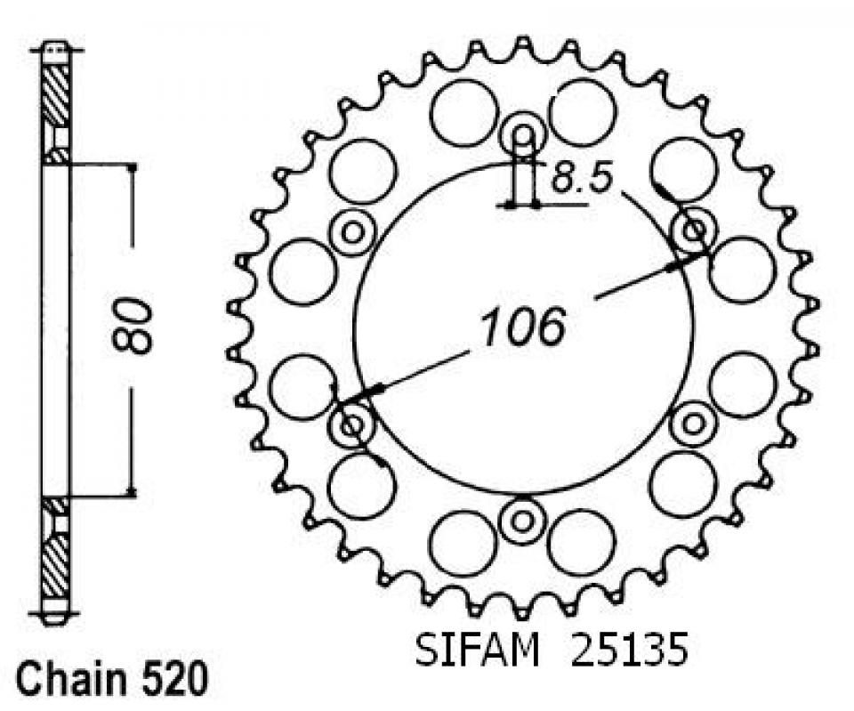 Couronne transmission Sifam pour moto Aprilia 125 MX SM 2003 à 2007 45 dts P520