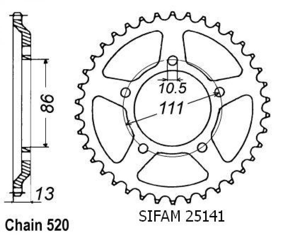 Couronne de transmission Sifam pour moto Gilera 600 Nord west 1991 à 1994 43 dts P520