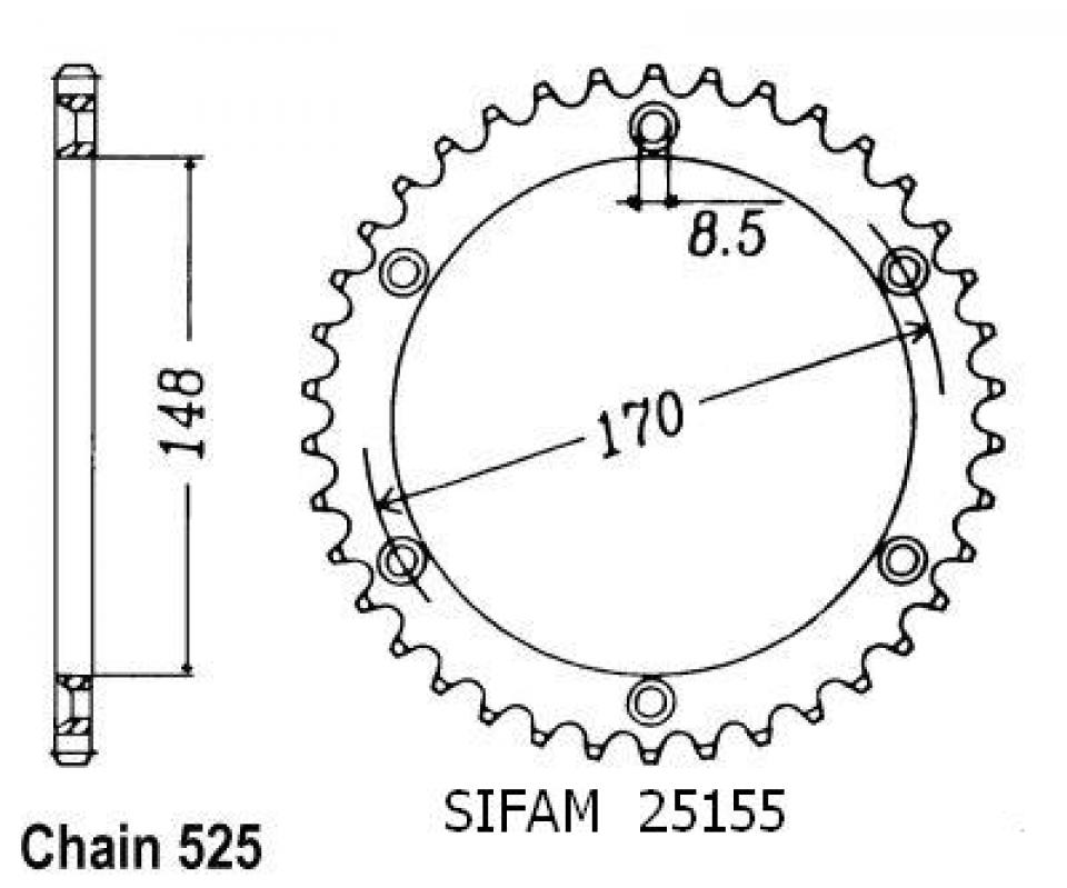 Couronne de transmission Sifam pour Moto Suzuki 800 DR S 1994 à 1999 47 dents pas 525 Neuf