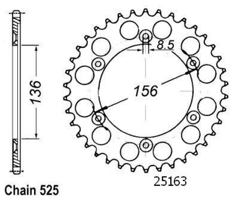 Couronne de transmission Sifam pour Moto Suzuki 650 DR SE 1996 à 2005 41 dents pas 525 Neuf