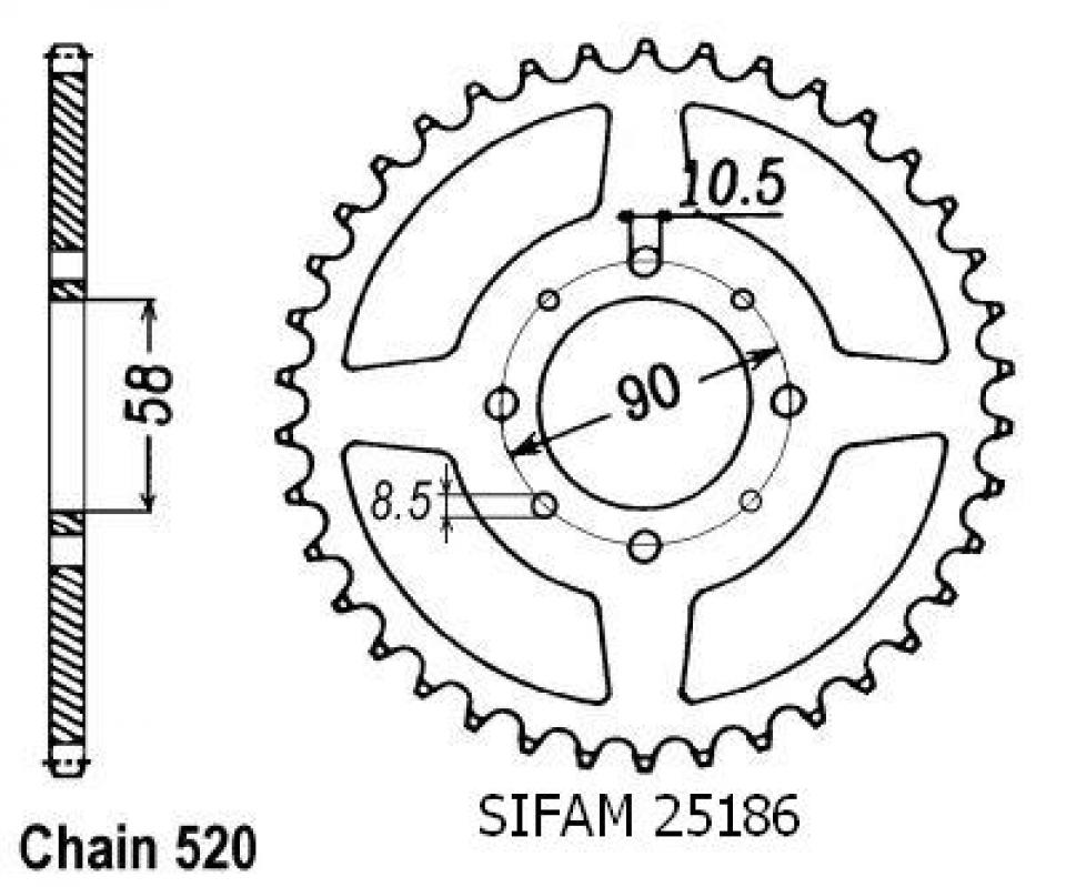 Couronne de transmission Sifam 45 dents Pas 520 Alésage 58mm pour moto Neuf
