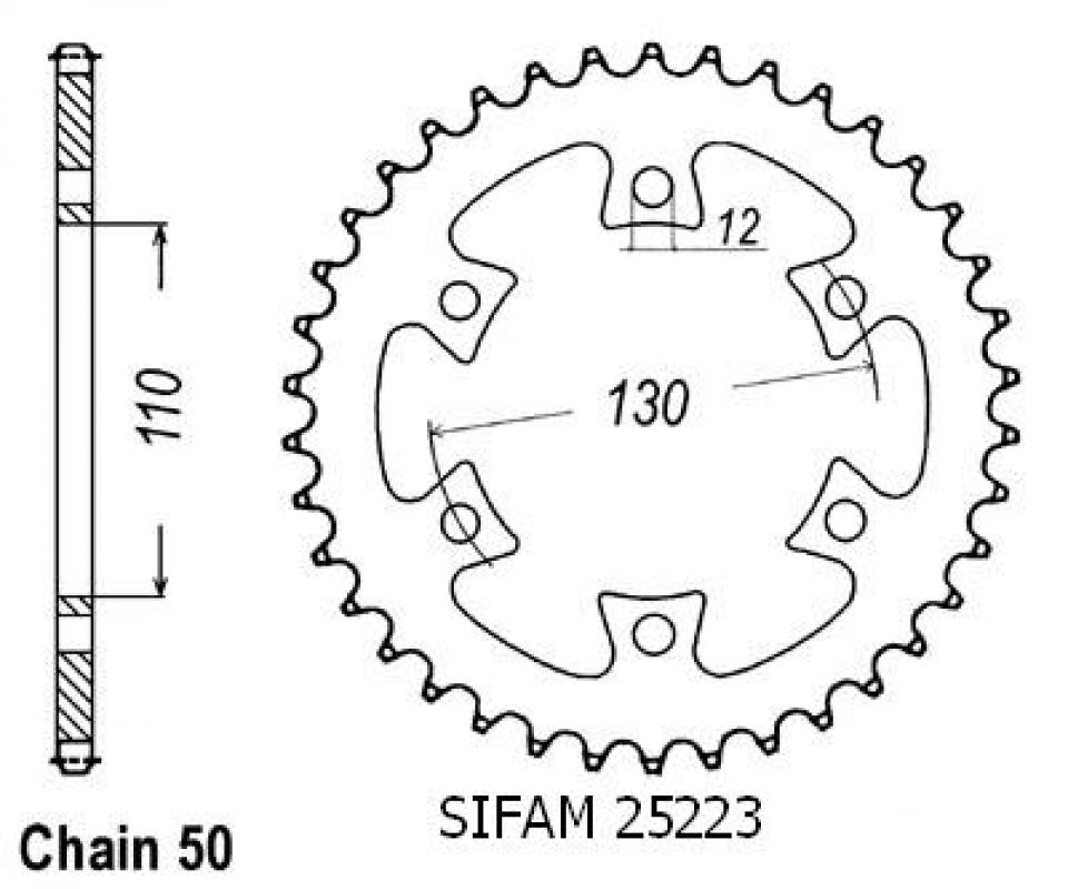 Couronne de transmission Sifam pour quad Bombardier 650 Ds 4X2 2000 à 2003 Neuf