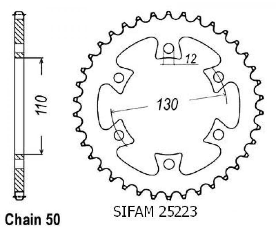 Couronne de transmission Sifam pour quad Bombardier 650 Ds 4X2 2000 à 2003 Neuf