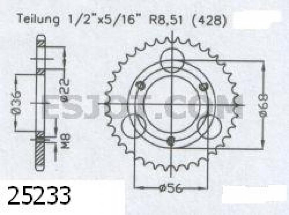 Couronne transmission Sifam pour quad Adly 50 Silver fox 2003 à 2004 28 dts P428