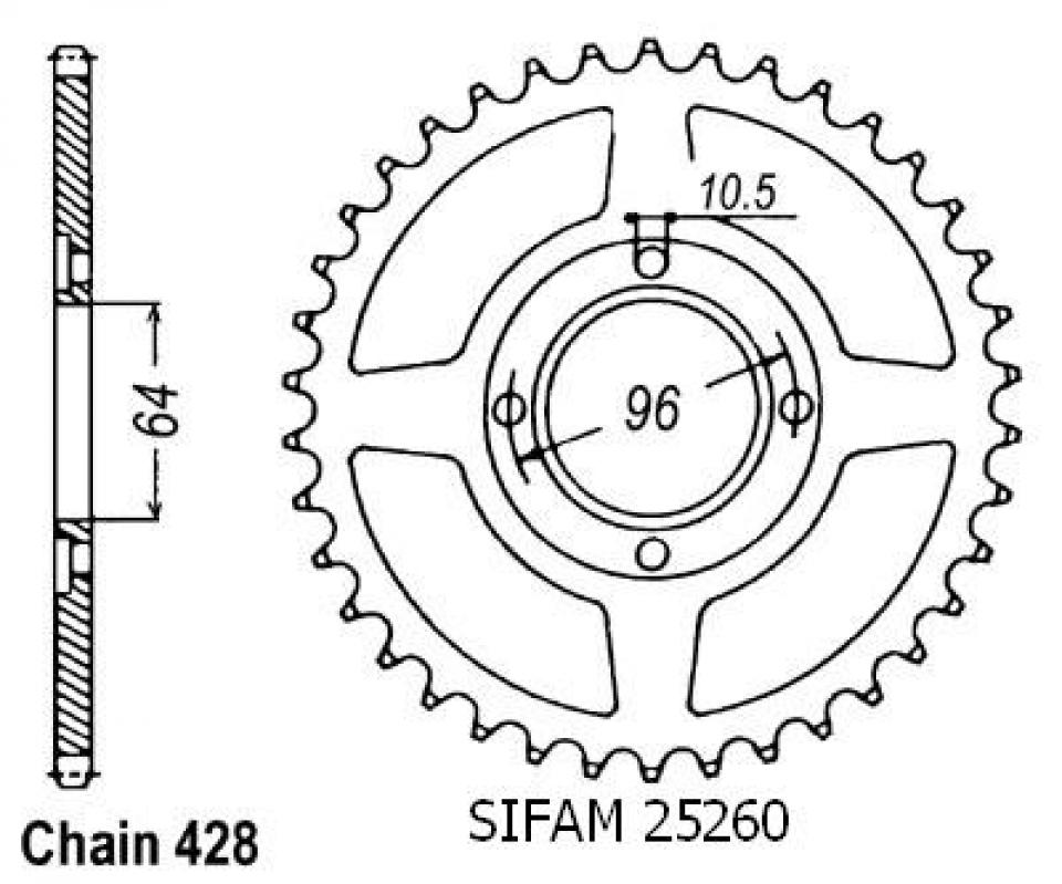 Couronne de transmission Sifam pour Moto Honda 125 Cg Es 2004 à 2008 Neuf