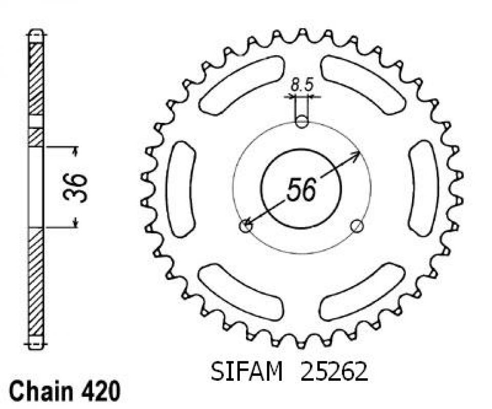 Couronne de transmission Sifam pour Quad Eton 50 Viper 2005 à 2006 Neuf