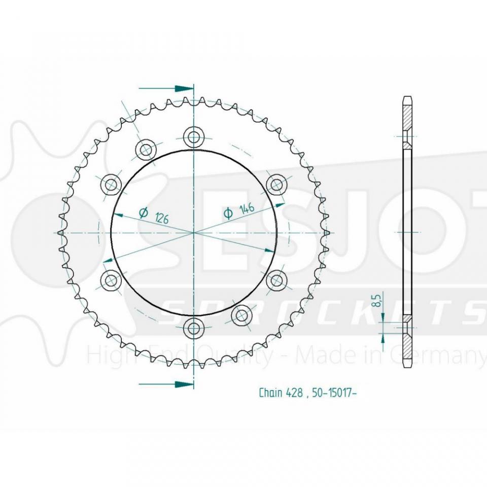 Couronne transmission Esjot pour moto Suzuki 125 Ts X 1984 à 1991 50 dts P 428