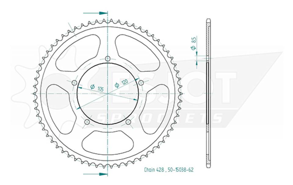 Couronne de transmission Esjot pour Moto Sachs 125 ZX 1999 à 2003 62 dents pas 428 Neuf