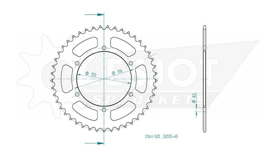 Couronne de transmission Esjot pour Moto Yamaha 250 TDR 1988 à 1992 45 dents pas 520 Neuf