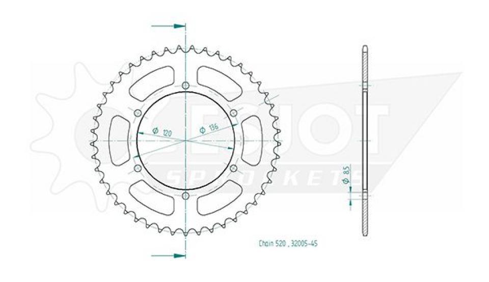 Couronne de transmission Esjot pour Moto Yamaha 250 TDR 1988 à 1992 45 dents pas 520 Neuf