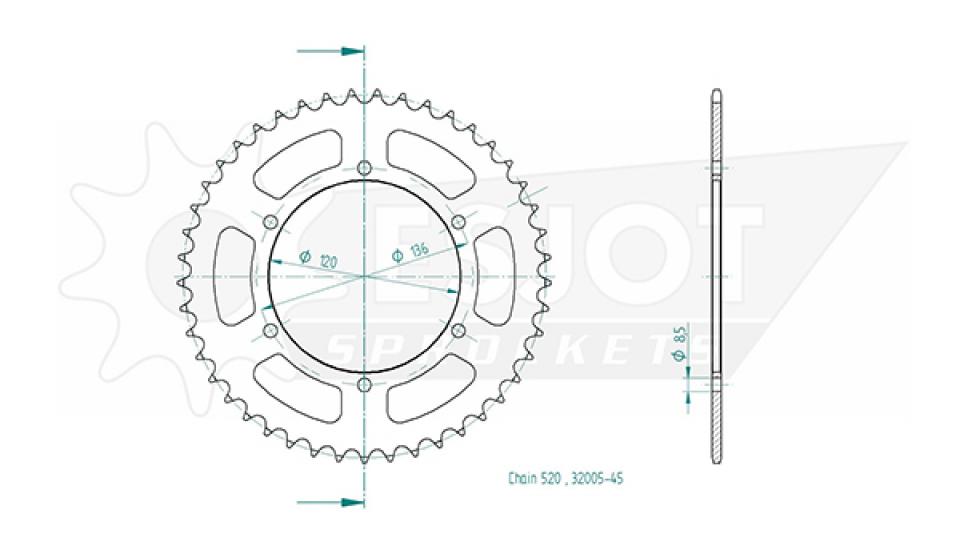 Couronne de transmission Esjot pour Moto Yamaha 250 TDR 1988 à 1992 45 dents pas 520 Neuf