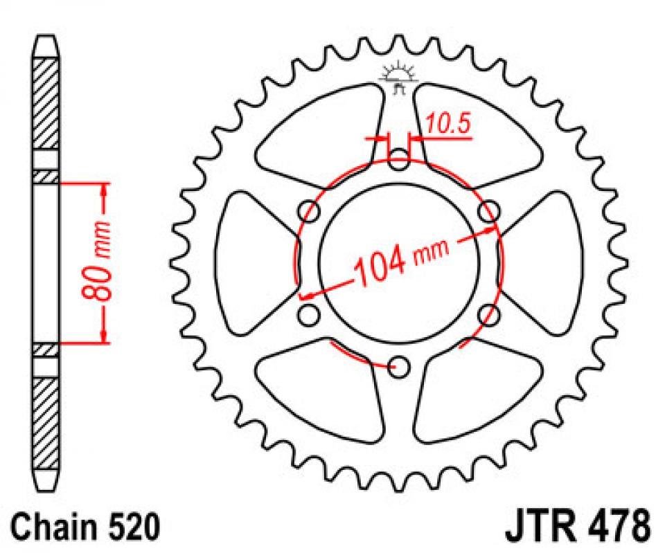 Couronne de transmission 43 dts 520 pour moto Kawasaki 650 ER6 2006 à 2016 JTR478.43