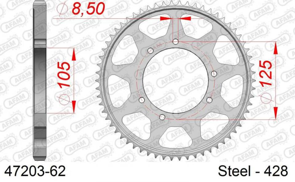 Couronne de transmission 62dts Ø105 Afam pour moto Aprilia 125 SX 47203-62 Neuf