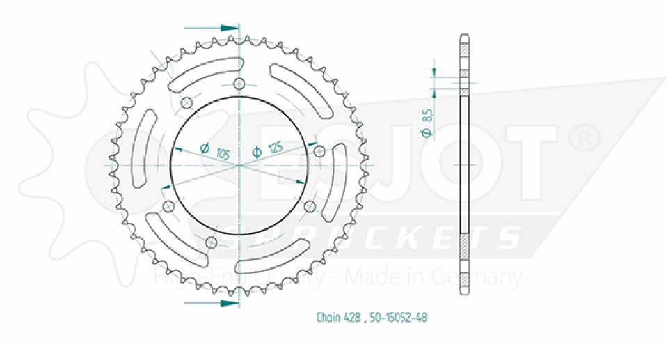 Couronne de transmission Esjot pour Moto Yamaha 125 Xt X 2005 à 2010 48 dents pas 428 Ø105mm Neuf