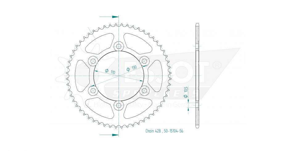 Couronne de transmission Esjot pour Moto Kawasaki 125 Z 2018 à 2023 Neuf