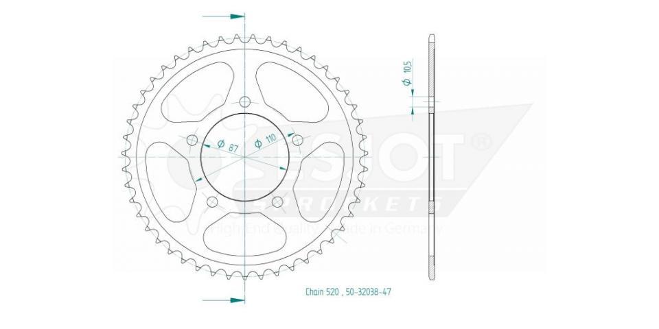 Couronne de transmission Esjot pour Moto Suzuki 250 DL V-strom 2017 à 2020 47 dents pas 520 Neuf