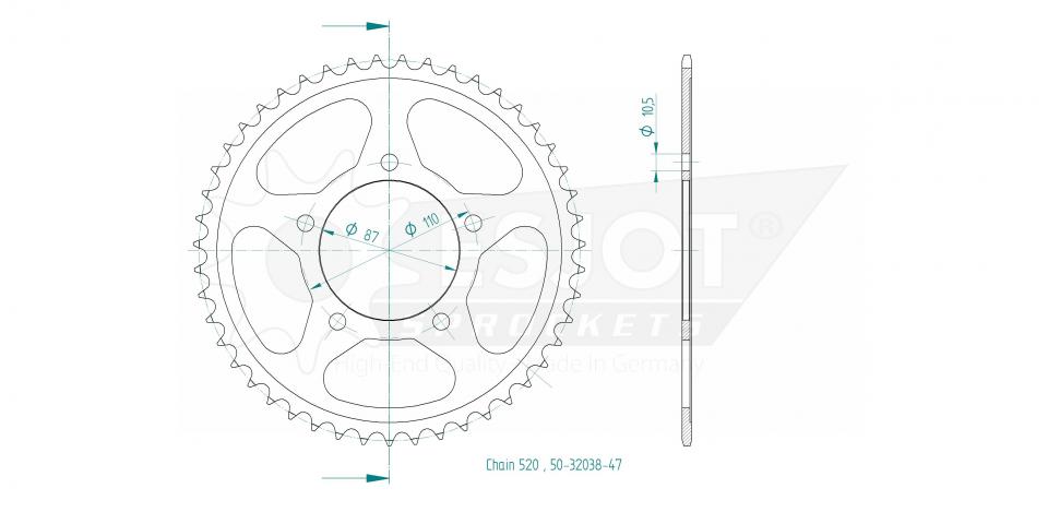 Couronne de transmission Esjot pour Moto Suzuki 250 DL V-strom 2017 à 2020 47 dents pas 520 Neuf