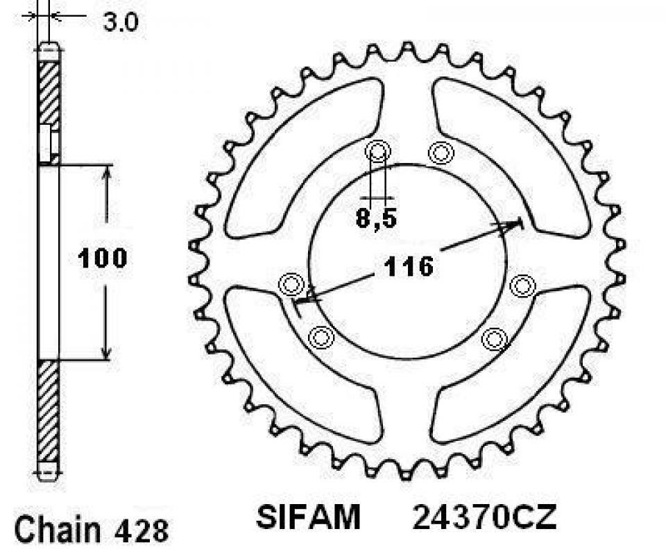 Couronne de transmission Sifam pour moto Beta 50 RR motard 2003 à 2004 Neuf