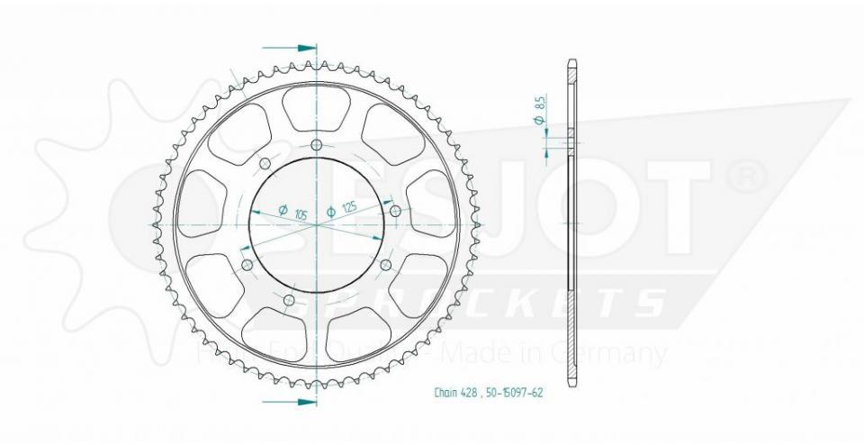 Couronne de transmission Esjot pour Moto Mondial 125 HPS I ABS 2017 à 2021 Neuf