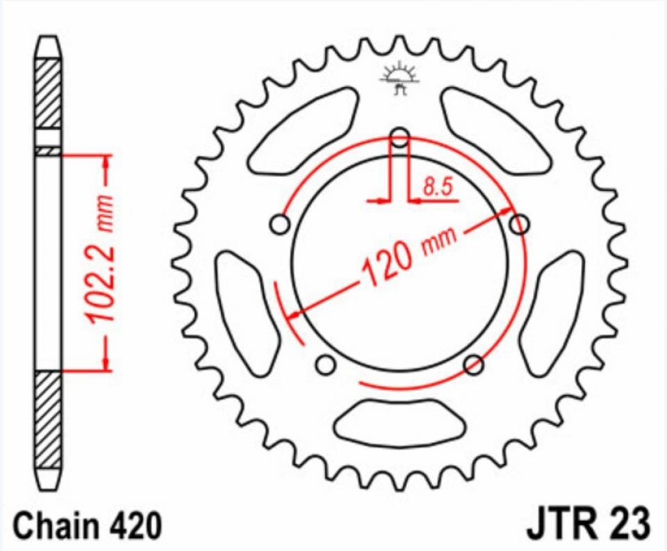 Couronne de transmission 47 dts P420 Ø102 pour moto Aprilia 50 RS 1999-2005 JTR23.47