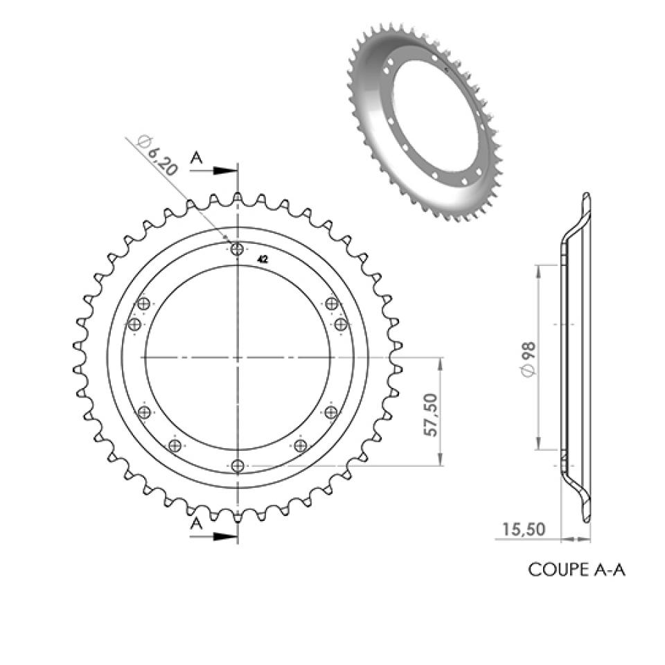 Couronne de transmission Charvin pour Mobylette Peugeot 50 103 Vogue 2004 à 2018 Neuf