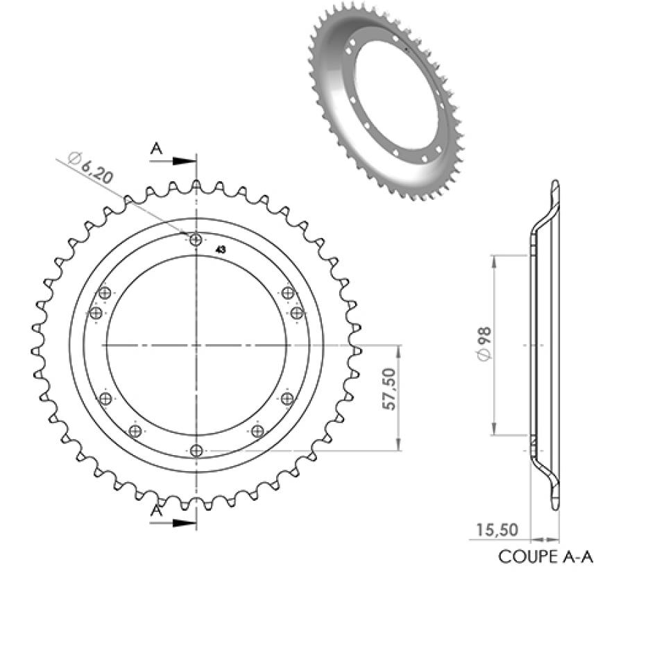 Couronne de transmission Charvin pour Mobylette Peugeot 50 103 MVL Neuf