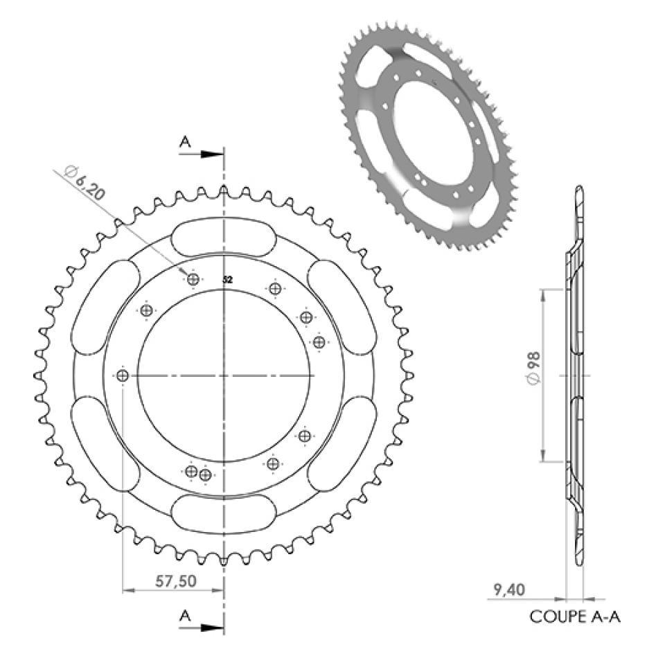 Couronne de transmission Charvin pour Mobylette MBK 50 51 Avant 2020 Neuf