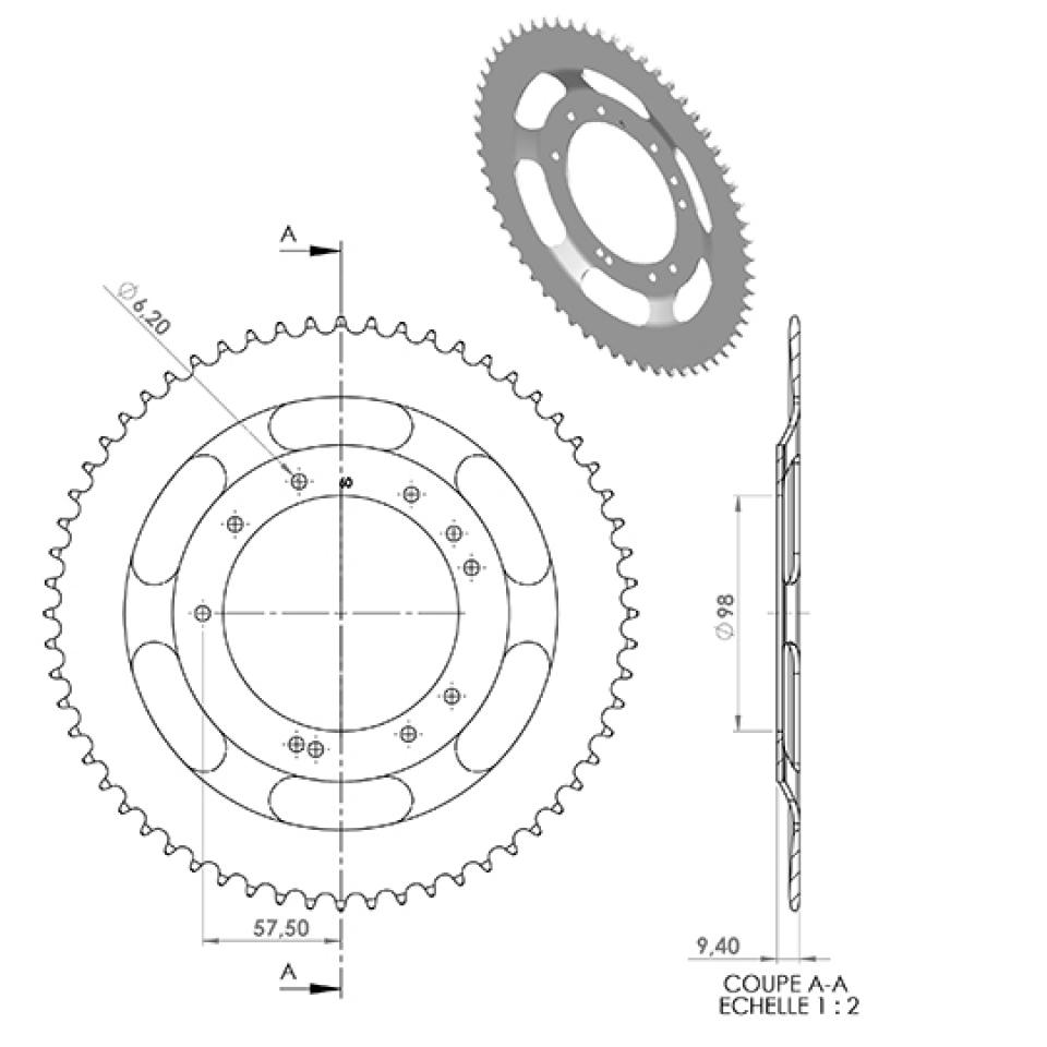 Couronne de transmission Charvin pour Mobylette MBK 50 51V 56 dents pas 415 alésage 98mm Neuf